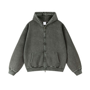 High Quality Custom Distressed Acid Washed <b>Zip</b> <b>Up</b> <b>Hoodie</b> for Men Vintage Drop Shoulder <b>Cropped</b> <b>Hoodie</b> Premium Cotton Pullover - Product Image 1