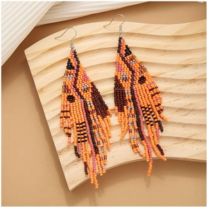 Pendientes de moda bohemios con borlas y bordado de cuentas, huecos, lisos, para mujer, joyería de compra al por mayor, con bordado minimalista - Product Image 6