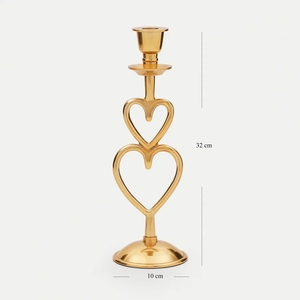 Elegante Portavelas de Doble Corazón Dorado – Candelabro de Latón Hecho a Mano para Decoración de Bodas y Centro de Mesa - Product Image 6