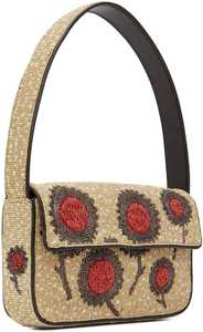 Sac à bandoulière personnalisé en perles de rocaille beige mouchetées motif tournesol rouge, fait main, format sac à main - Product Image 1