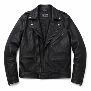 แจ็คเก็ตหนังสีดำสำหรับผู้ชายคุณภาพสูงจาก Furat Leathers - ดีไซน์แฟชั่น ระบายอากาศได้ดี กันลม คอตั้ง ปิดด้วยซิปด้านหน้า - Product Image 1
