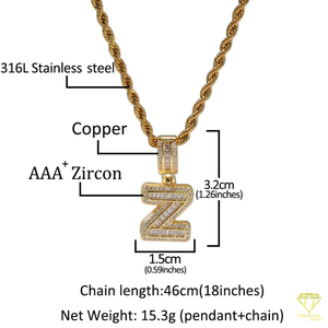 Pendentif Alphabet Personnalisé avec Pierres Baguette Moissanite Diamant Bijoux Streetwear - Product Image 2