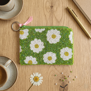 Pochette cosmétique en coton écologique à motif floral perlé, fermeture éclair, style bohème pour femme, portefeuille long pour usage quotidien - Product Image 4