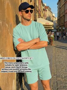Conjuntos de Dos Piezas para Hombre, Camiseta de Cuello Redondo y Pantalones Cortos de Verano, Conjuntos Deportivos Holgados con Bolsillos - Product Image 3
