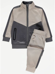 Ensemble de survêtement color block pour garçons, sweat-shirt à fermeture éclair intégrale et pantalon respirant, tenue décontractée d'automne, coupe régulière - Product Image 1
