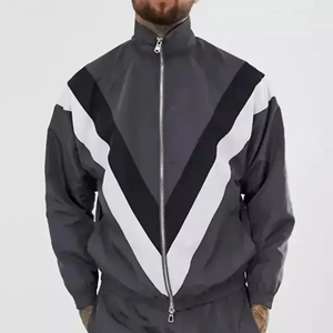 Ensemble de survêtement pour homme avec blocs de couleur, pantalon de jogging sportif à fermeture éclair intégrale avec poches latérales, polyester respirant, idéal pour le printemps - Product Image 6