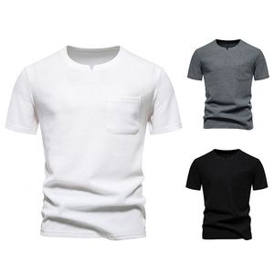 Men's V-Neck Cotton <b>Tees</b> 100% Knitted Fabric Slim Fit Solid Grey <b>White</b> Black Yarn Dyed Short Sleeve - Product Image 4