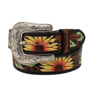 Nouveau motif de tournesol Vintage en relief de haute qualité sculpté à la main ceinture d'outillage en cuir occidental dans toutes les tailles avec boucle en argent - Product Image 6