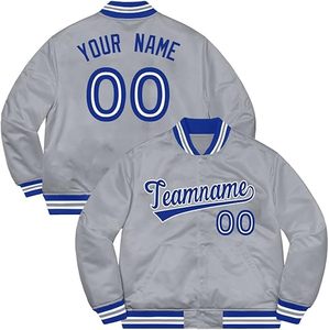 Veste de sport grise personnalisée pour homme avec bordure bleue, nom et numéro personnalisés, broderie sur le devant - Product Image 2