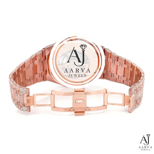 Reloj de Cuarzo de Acero Inoxidable con Moissanita en Tono Oro Rosa, Esfera Octogonal de 41 mm, Correa con Hebilla, Números Romanos, Lujoso y Moderno - Product Image 3