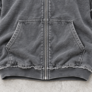 Vintage Acid Wash Patchwork <b>Hoodie</b> Custom Design <b>Stitching</b> Full Zip Unisex Streetwear Embroidered Badge Wholesale Supplier - Product Image 6