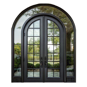 Puerta Francesa de Entrada Arqueada Europea con Paneles de Vidrio, Puerta Principal de Madera de Estilo Abatible para Exteriores GA-36G - Product Image 3