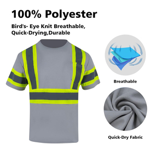 <b>Men's</b> High Visibility Reflective Safety T-<b>Shirt</b> Short Sleeve Breathable Workwear Style Gray Polyester Casual <b>Shirt</b> Summer Wear - Product Image 3