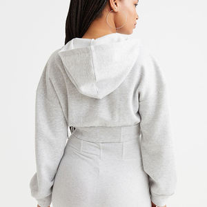 Sudadera con capucha corta casual de color liso para mujer King, anti-bolitas, de invierno, con bolsillos bordados, manga larga, forro polar tejido, 240g - Product Image 6