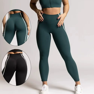 Leggings de yoga de cintura alta con franja lateral y diseño en V para realzar los glúteos, pantalones de entrenamiento sin costuras de longitud completa para mujer - Product Image 4