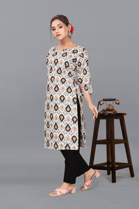 ชุดเซ็ตพิมพ์ลายมหัศจรรย์สำหรับผู้หญิง ขายส่ง ผ้าเป็นมิตรกับสิ่งแวดล้อม คอกลม สีขาว ชุดสองชิ้น ไซส์พลัส S ถึง 3XL Kiran Nexus - Product Image 3