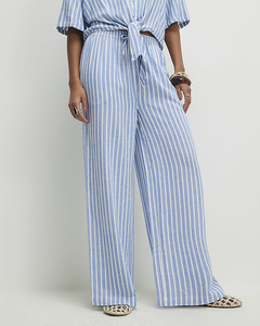 100% Cotton Made Stripes Design Fabric Made Women's Lounge Sets Quick Dry Summer Clothing 2 Piece Button Shirt & Trousers - Product Image 3