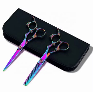 Ciseaux de coiffure à manche de dragon en acier inoxydable enduit multicolore avec étui en cuir Ciseaux de styliste pour la coupe de cheveux - Product Image 1