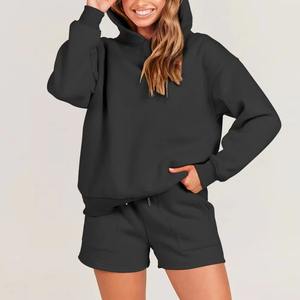 Ensemble 3 pièces de haute qualité pour femme : sweat à capuche et short d'hiver, 100 % coton molletonné, décontracté, séchage rapide, respirant, prix raisonnable - Product Image 2