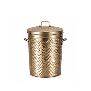 Cubo de Basura Cilíndrico de Metal con Tapa, Contenedor de Basura Doméstico para Interiores y Exteriores, Estilo Clásico - Product Image 1