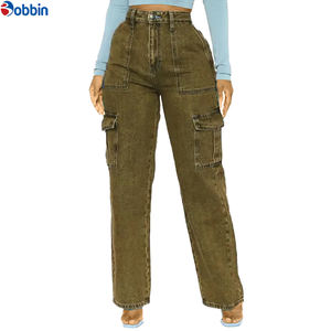 Jeans pour femmes, pantalon cargo baggy boyfriend, jeans décontractés pour femmes, taille haute, poches classiques, pantalon à jambes larges, denim - Product Image 3