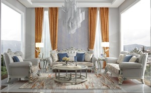 Luxury European Style Living Room <b>Sofa</b> <b>Set</b> Solid Teak Wood Carved Upholstered Couch for Villa Hotel Classic Furniture - Product Image 2