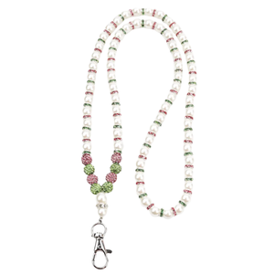 Pearl <b>Beaded</b> Lanyard Pink <b>Blue</b> Rhinestone Accent Stylish ID Badge Holder Necklace Strap Elegant Fashion Accessory - Product Image 4