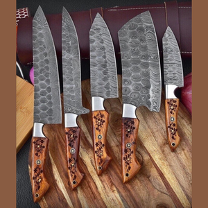 Handmade Damascus Steel Chef <b>Knife</b> <b>Set</b> 5-Piece Wood Handle Polished Blade <b>Sharp</b> Survival Utility <b>Knives</b> By A&M Enterprises - Product Image 5