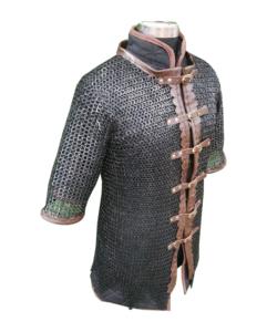 Camisa de malla metálica hecha a mano con ribete de cuero, acero dulce, anillos planos remachados, manga completa, armadura de caballero, recreación histórica - Product Image 3