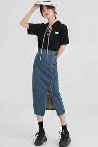 Mini-jupe tendance taille haute pour femme, style mignon en denim, pour des looks du jour au soir, toutes saisons - printemps, été, automne, hiver - Product Image 4