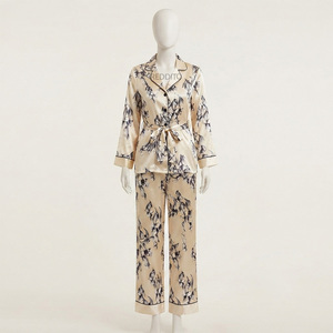 Conjunto de Pijama de Invierno para Mujer, 100% Algodón Satinado, Ecológico, Manga Larga, Cuello en V, Cintura Elástica, Ropa de Dormir Elegante - Product Image 1