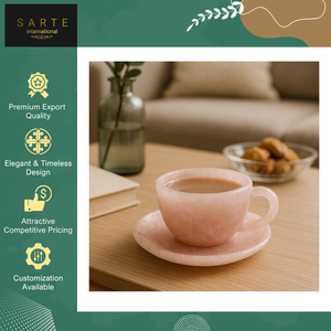Juego de Té de Cristal Curativo Romántico Ecológico con Grabado Personalizado y Tallado de Lujo, Tazas y Platillos de Cuarzo Rosa en Forma de Corazón, Venta al por Mayor - Product Image 5