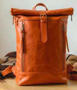 Genuine Leather <b>Roll</b> Top <b>Backpack</b> Retro Hiking Bag Waterproof Cowhide Leather Rucksack for Men and Women LTBP-0028 - Product Image 6