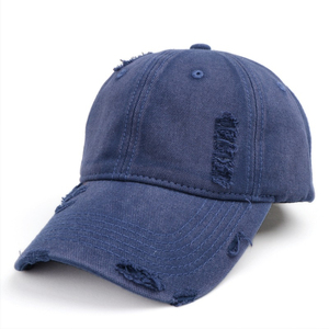 Gorra de Béisbol Premium Vintage Azul Marino Lavado con Efecto Desgastado, Unisex, de Algodón, Estilo Dad Hat con Detalles Rotos y Visera Curva para Uso Casual Urbano - Product Image 1