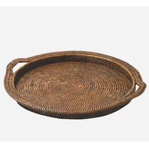 Plateau de service en rotin tressé écologique avec poignées en bois, design rustique, décoration pour la maison et la cuisine, organisateur pour thé, café et collations - Product Image 4