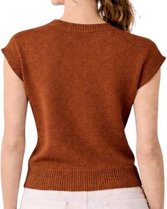 Suéter de Punto sin Mangas para Mujer, Color Naranja Óxido, Personalizado, con Bordado Floral, Cuello Redondo, Suave, Ligero, Informal, Chaleco de Verano, Top Elegante - Product Image 4