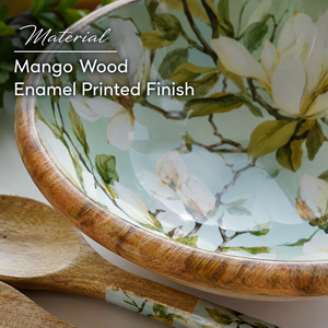 Juego de Ensaladeras de Madera de Mango Hechas a Mano de Primera Calidad con Acabado Esmaltado con Diseño Floral de Magnolia, Tazón de Madera para Servir Alimentos, Apto para Cocina - Product Image 4