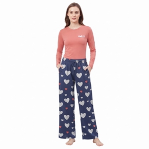 Women's <b>Heart</b> Design Pajamas Long Sleeve O Neck <b>Top</b> and Pants Elastic Waist Soft Breathable Sleepwear Set - Product Image 4