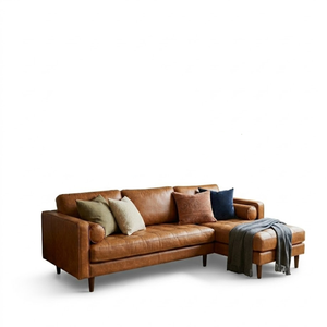 Premium Classic Leather Chaise Sectional <b>Sofa</b> Durable Upholstered Modular Couch for Elegant Villa Hotel and Home Interior - Product Image 2