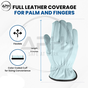 ถุงมือขับรถหนังกลับสีฟ้าอ่อน เนื้อนุ่ม ปลายมือยืดหยุ่น วัสดุอุตสาหกรรม สำหรับงานช่าง - Product Image 2