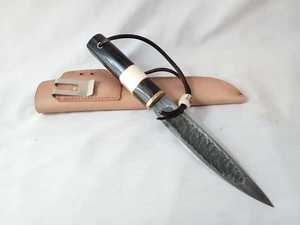 Hunting <b>Knife</b> With Wood Handle Drop Point Blade Carbon Steel Straight Edge Leather Sheath Outdoor Survival Tool - Product Image 1