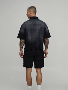 Conjunto de Camiseta Polo con Efecto Degradado para Hombre, Negro, Casual, Pantalones Cortos de Verano, Dos Piezas, Tejido de Algodón, Estilo Urbano, Moda - Product Image 4