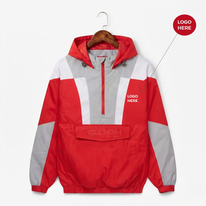 Chaqueta Cortavientos con Capucha Roja y Gris para Mujer, de la Hermandad Cosh International, con Bloques de Color, Casual, de Manga Larga y Cierre Frontal - Product Image 5