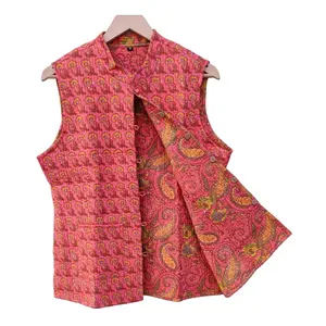 Jaipuri Vintage Cotton Kantha Sleeveless Jacket Reversible Indian Handmade Kantha Quilted Jackets QJSL002