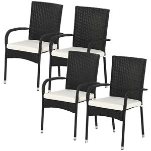 Lot de 4 chaises de patio modernes en rotin avec coussins noirs – Mobilier d'extérieur pour une ambiance élégante - Product Image 1