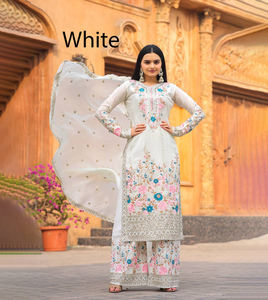Salwar Kameez de satén pakistaní para mujer, ropa de boda de tela suiza, ropa india y pakistaní de estilo festivo, lista para usar, a precio económico. - Product Image 1