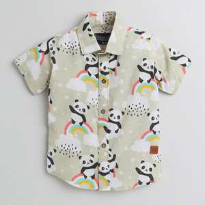 Polka Tots Media Manga Panda Con Camisa Estampado Arco Iris-Crema - Product Image 1