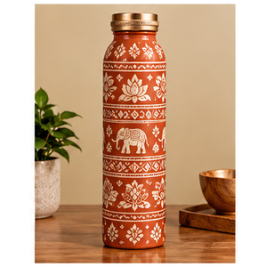 Bouteille d'eau esthétique en cuivre botanique avec couvercle en cuivre, portable pour les voyages - Product Image 3