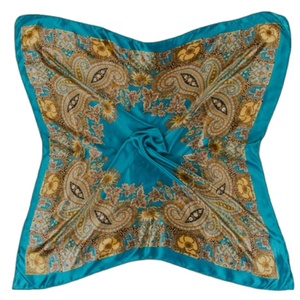 Pañuelos cuadrados con logotipo de impresión digital personalizada, pañuelo de seda con estampado a doble cara, pañuelo para la cabeza de mujer, algodón orgánico puro, muy vendido. - Product Image 1