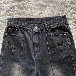 Custom Vintage Washed Leather <b>Patches</b> 100%cotton <b>Men</b> Denim <b>Shorts</b> Heavyweight Jean <b>Shorts</b> <b>Men</b> Casual Embroidery Jorts for <b>Men</b> - Product Image 2